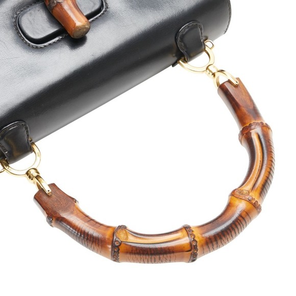 GUCCI Black Leather Bamboo Shoulder Bag - Picture 11 of 16